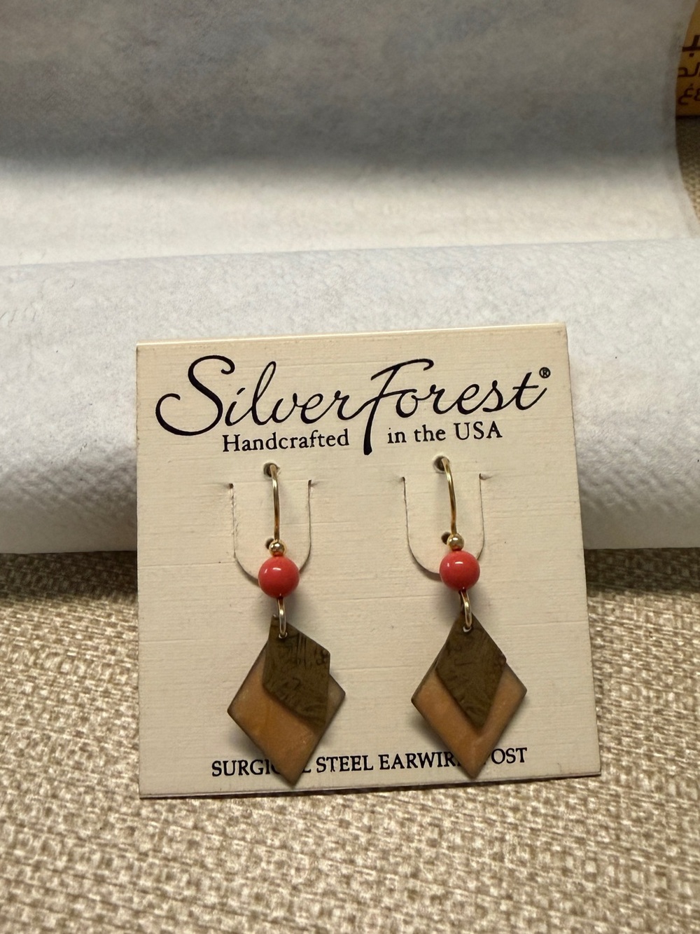 Silver Forest Coral and Brown Two-Tone Drop Earrings
